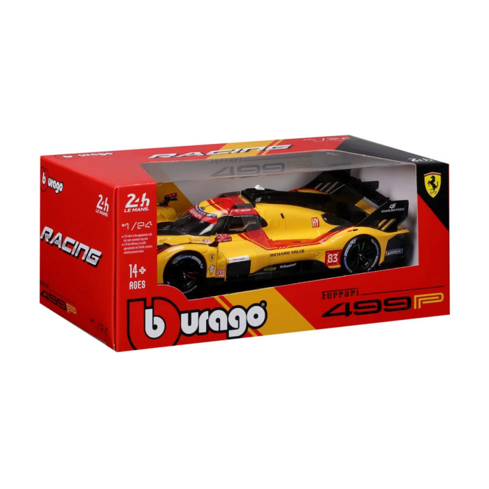 Bburago - модел на кола 1:24 - 499P (LeMans 2025) жълт цвят #83 18/26319