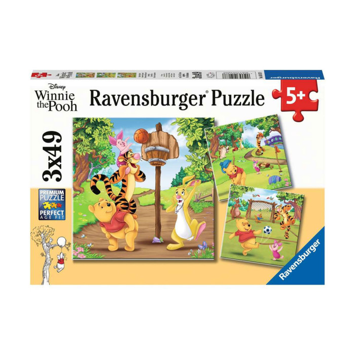 Пъзел Ravensburger 3x49 ел. - Мечо Пуx: Спортен ден